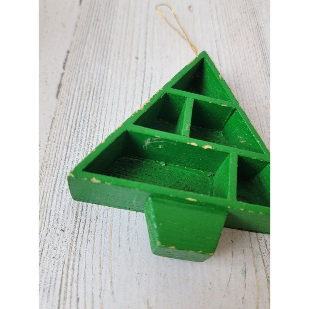 Vintage wooden green pine tree ornament Xmas decor